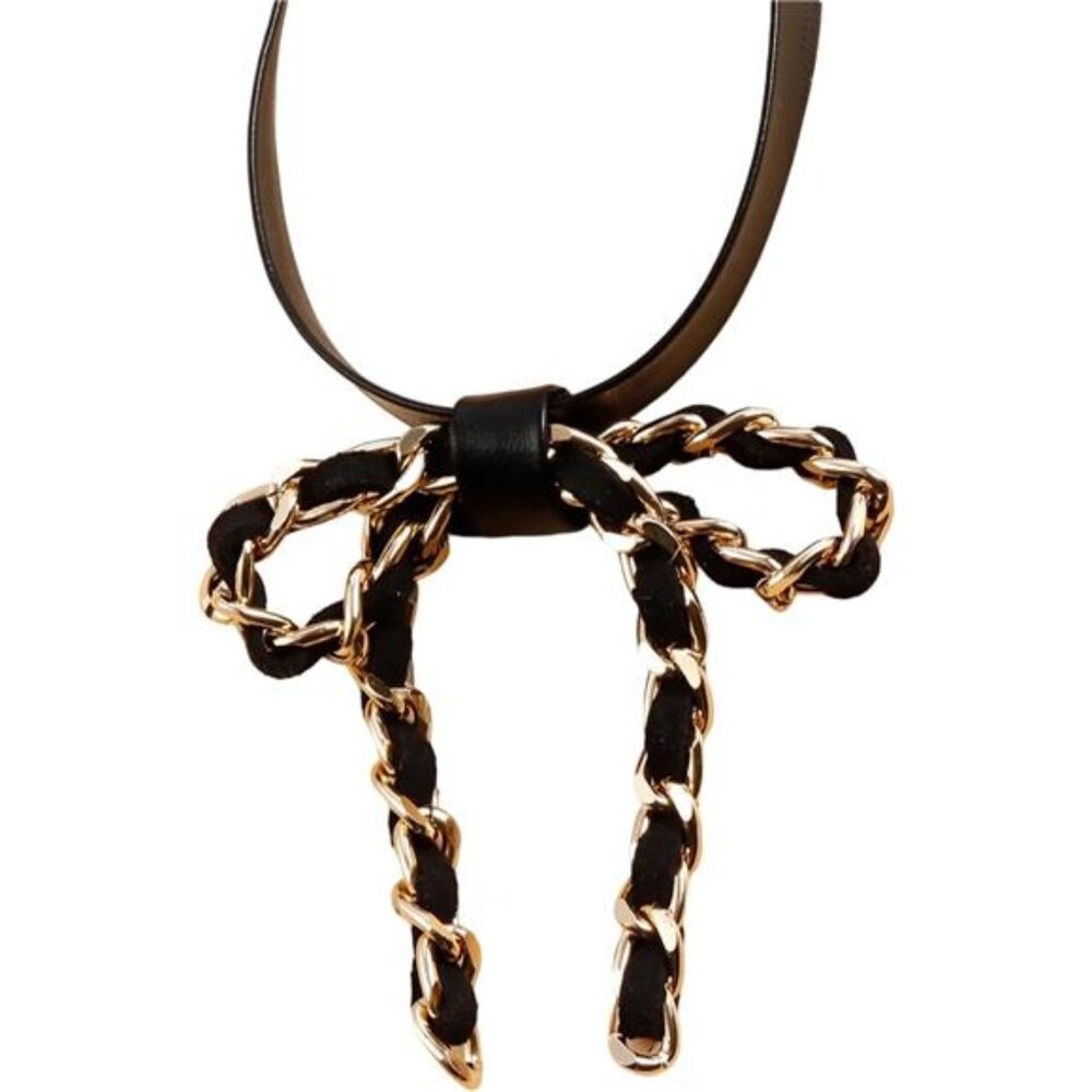 🎀 Gold & Black Bow Necklace | Dainty Leather Choker | Elegant & Trendy - Picture 6 of 6